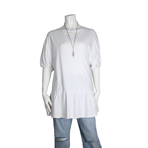 Mango MNG Women's US4 Small White T-Shirt Puff Sleeve Organic Cotton Tunic Top - Picture 6 of 6
